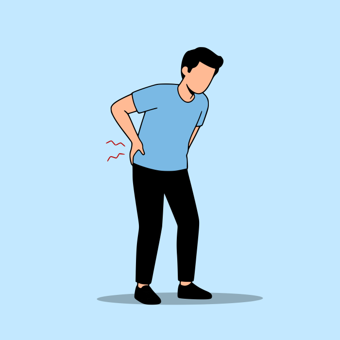 Illustration: Person mit Rückenschmerzen im unteren Rücken